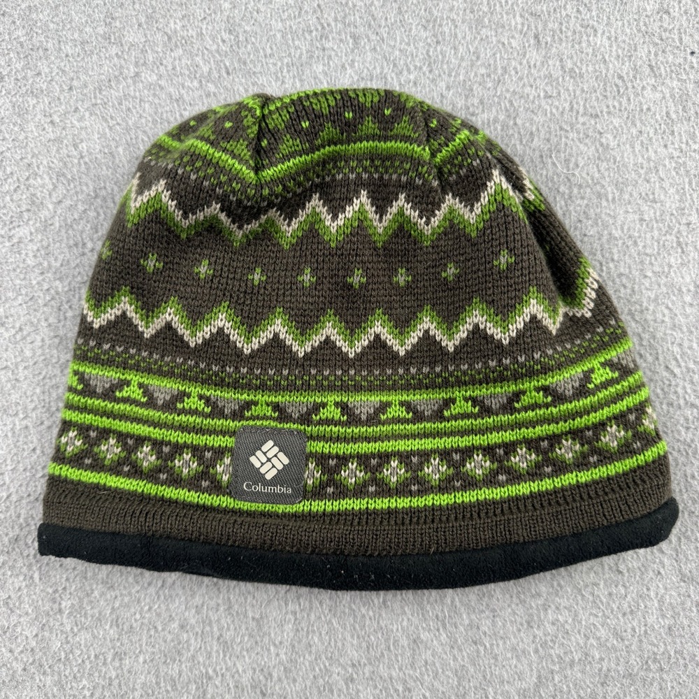 Columbia Beanie Unisex O/S Omni-Heat Thermal Brown Green Fair Isle Knit Hat